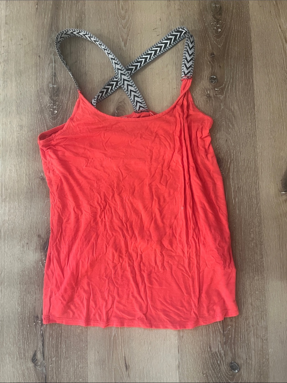 Maurices Coral Tank with Black-and-White Crossback Straps